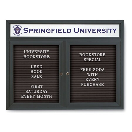 Indoor Enclosed Combo Board,42x32,Bronze Frame/Black & Ultramarine